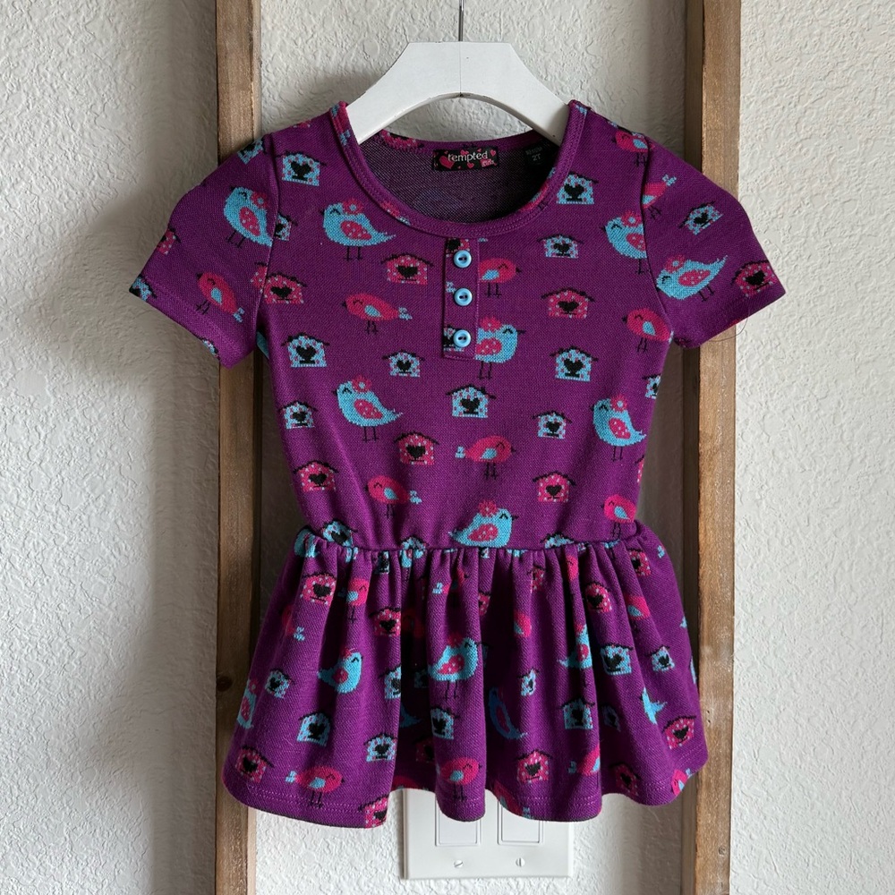 Tempted Girls purple bird print peplum top sz: 2T